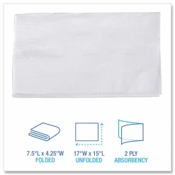Boardwalk 1/8-Fold Dinner Napkins, 2-Ply, 15 x 17, White, 150/Pack, 20 Packs/Carton