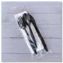 Boardwalk Four-Piece Cutlery Kit, Mediumweight, Fork/Knife/Napkin/Spoon, Plastic, 6.38