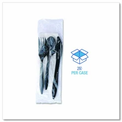 Boardwalk Four-Piece Cutlery Kit, Mediumweight, Fork/Knife/Napkin/Spoon, Plastic, 6.38