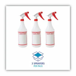 Boardwalk General Purpose Plastic Bottle with Trigger Spray, 32 oz, Clear/Red, 3/Pack