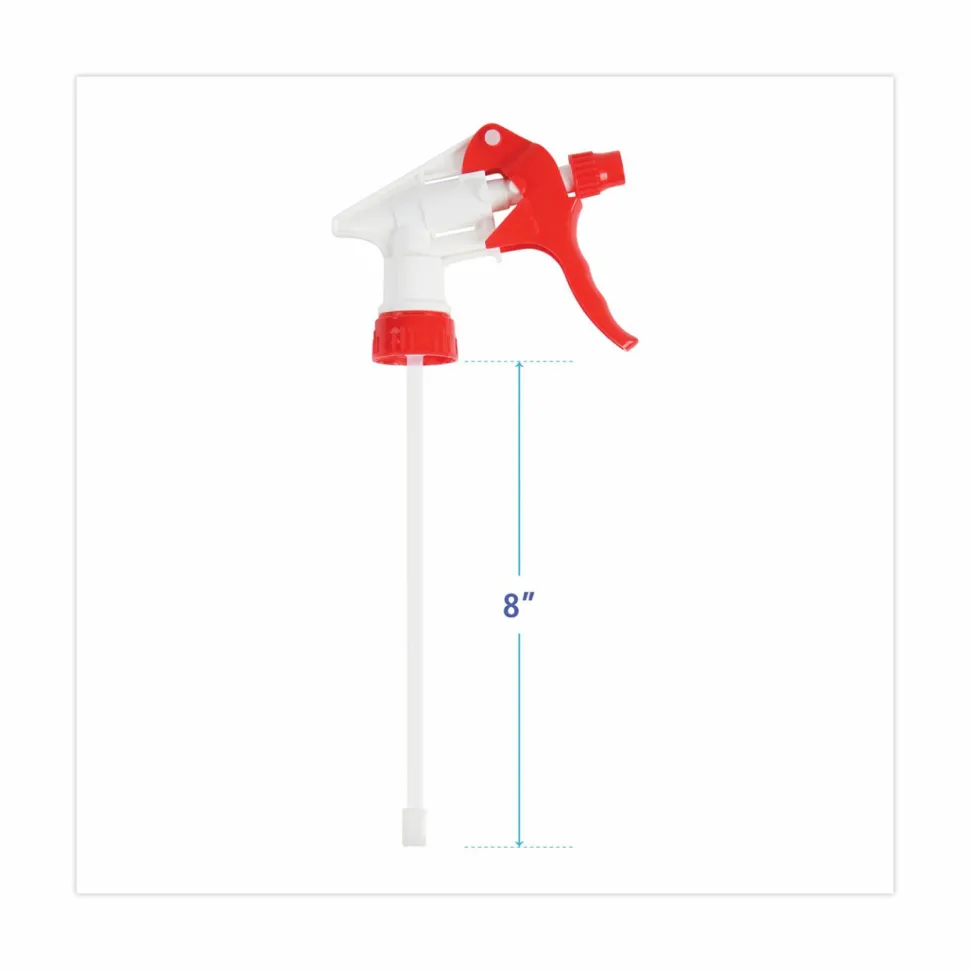 Boardwalk General Purpose Trigger Sprayer, 8" Tube, Fits 16 oz to 24 oz Bottles, Red/White, 24/Carton