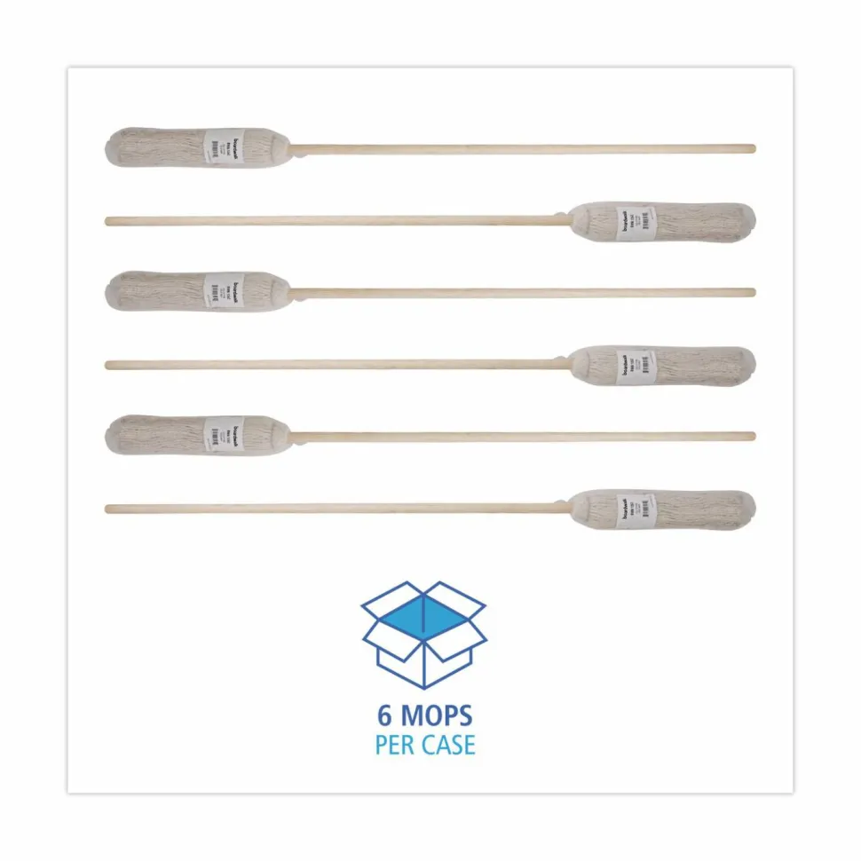 Boardwalk Handle/Deck Mops, #24 White Cotton Head, 54" Natural Wood Handle, 6/Pack