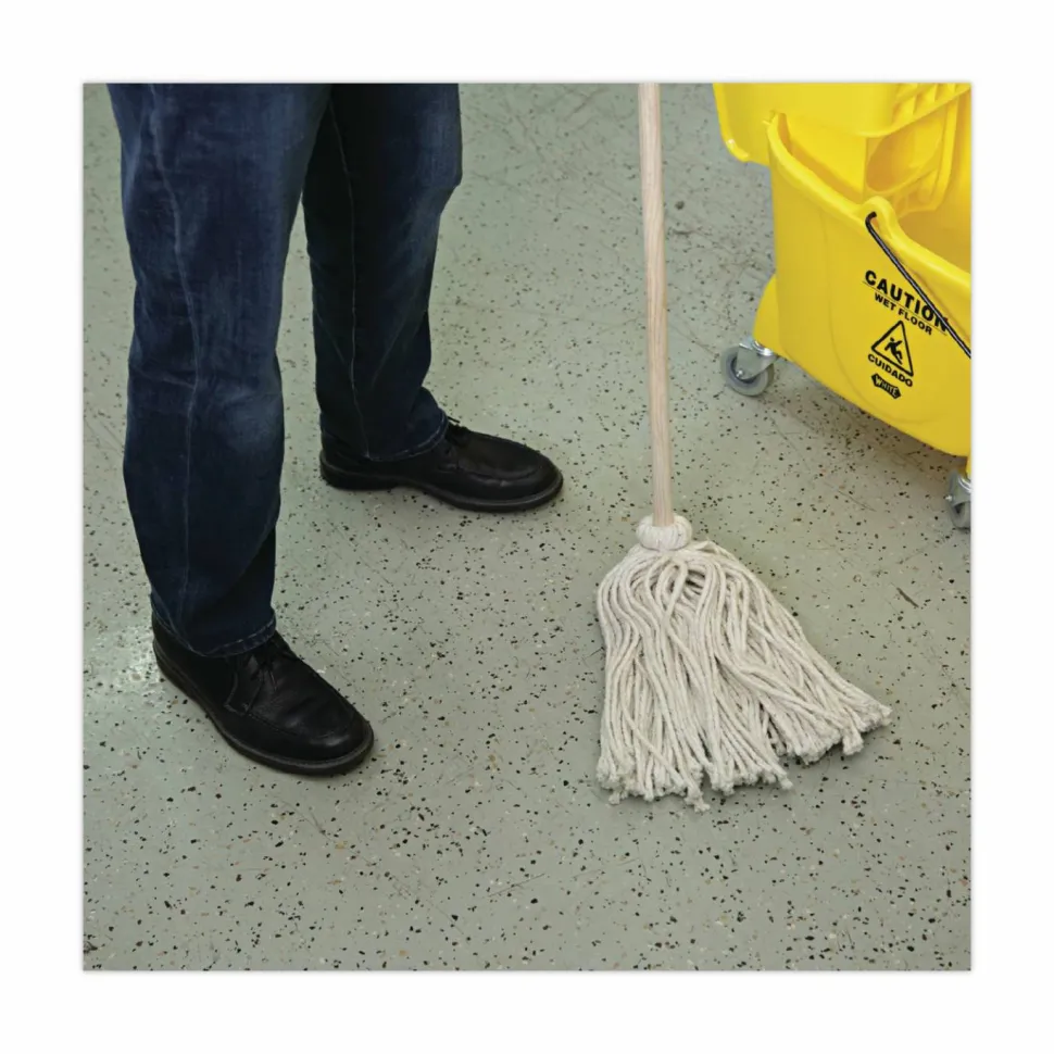 Boardwalk Handle/Deck Mops, #24 White Cotton Head, 54" Natural Wood Handle, 6/Pack