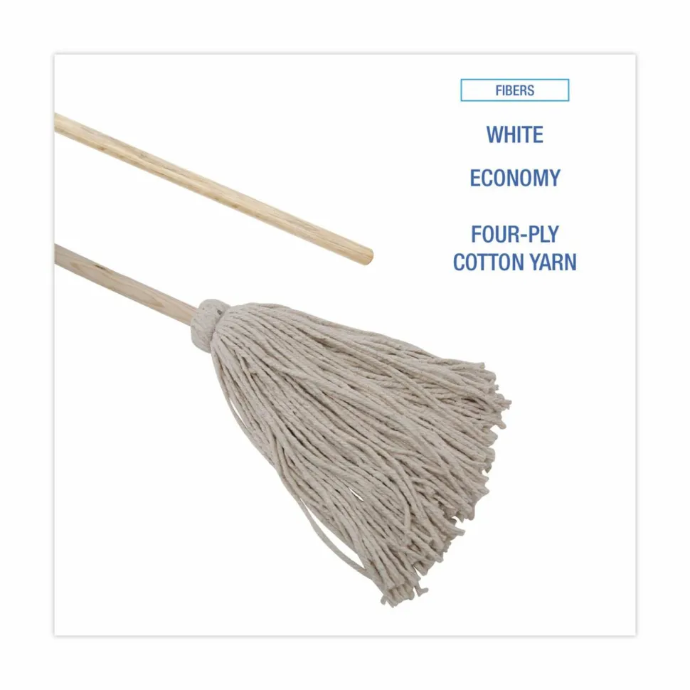 Boardwalk Handle/Deck Mops, #24 White Cotton Head, 54" Natural Wood Handle, 6/Pack