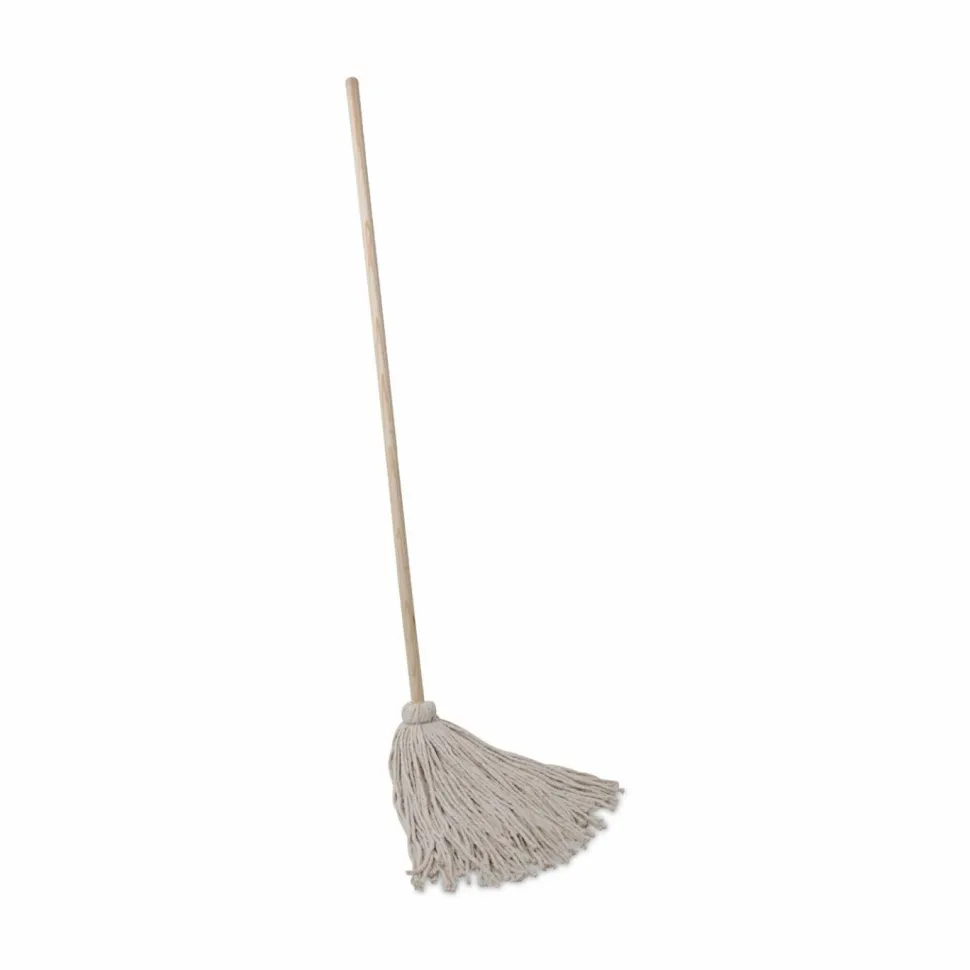 Boardwalk Handle/Deck Mops, #24 White Cotton Head, 54" Natural Wood Handle, 6/Pack
