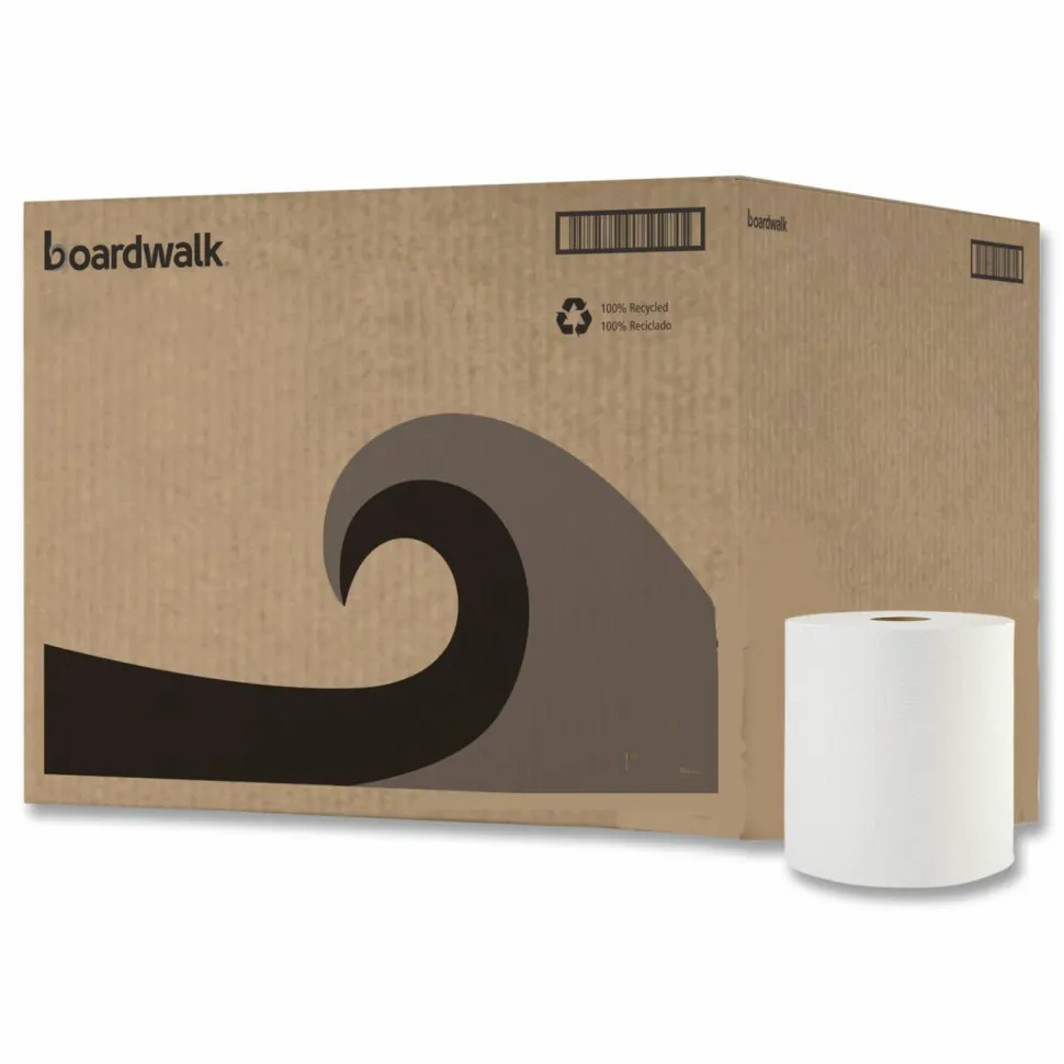 Boardwalk Hardwound Paper Towels, 1-Ply, 8" x 800 ft, White, 6 Rolls/Carton