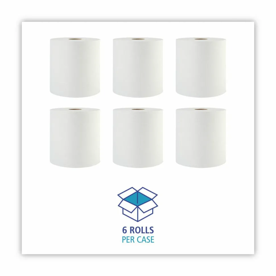 Boardwalk Hardwound Paper Towels, 1-Ply, 8" x 800 ft, White, 6 Rolls/Carton