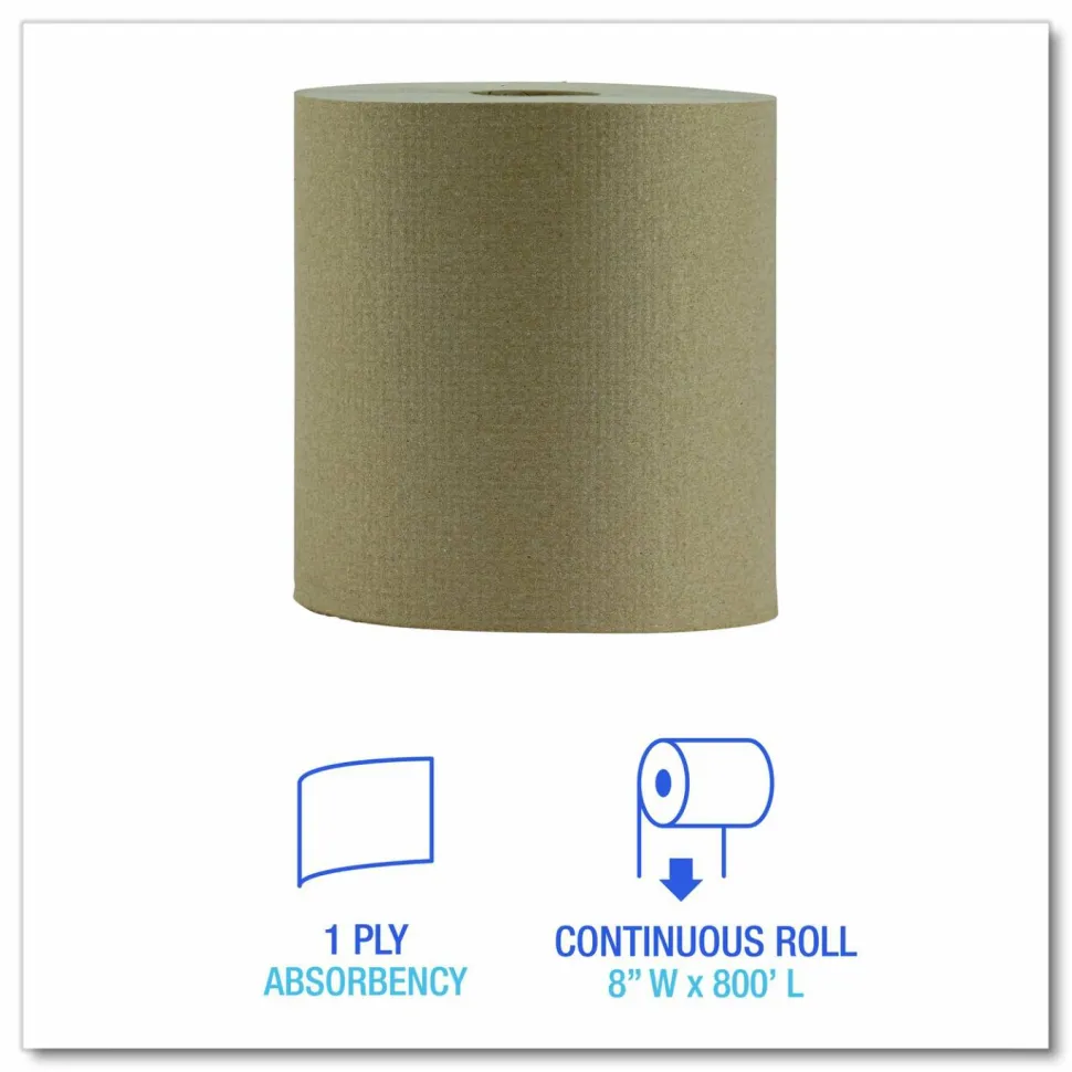 Boardwalk Hardwound Paper Towels, Nonperforated, 1-Ply, 8" x 800 ft, Natural, 6 Rolls/Carton