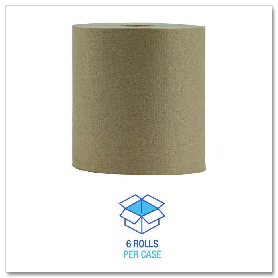 Boardwalk Hardwound Paper Towels, Nonperforated, 1-Ply, 8" x 800 ft, Natural, 6 Rolls/Carton
