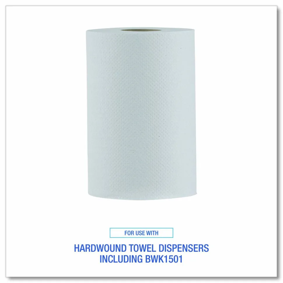 Boardwalk Hardwound Paper Towels, Nonperforated, 1-Ply, 8" x 350 ft, White, 12 Rolls/Carton