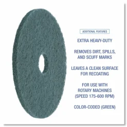 Boardwalk Heavy-Duty Scrubbing Floor Pads, 20" Diameter, Green, 5/Carton