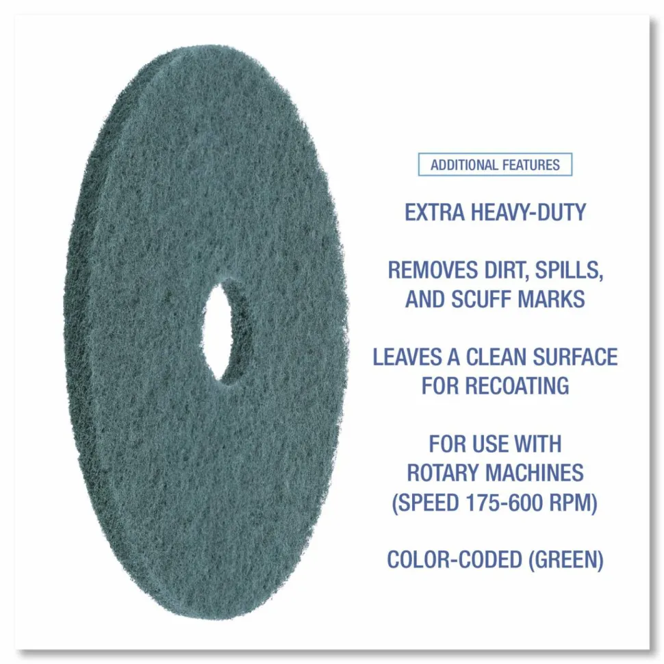 Boardwalk Heavy-Duty Scrubbing Floor Pads, 20" Diameter, Green, 5/Carton