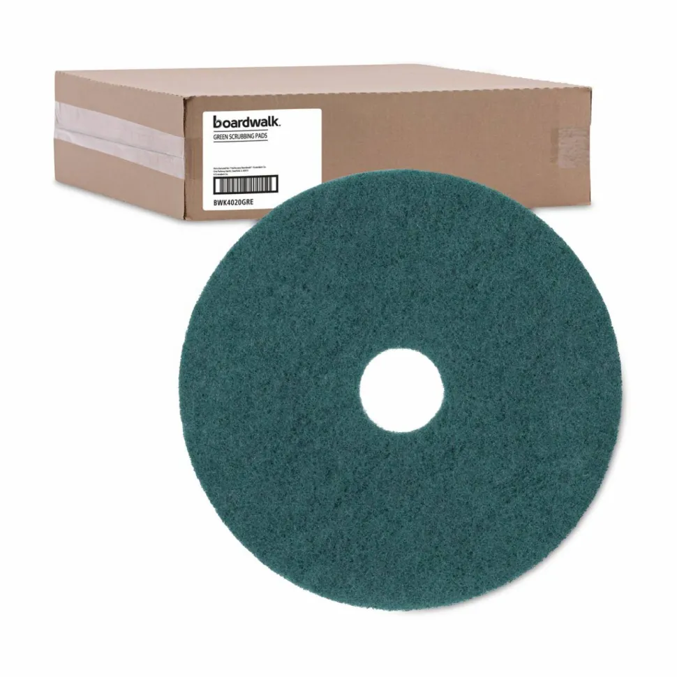 Boardwalk Heavy-Duty Scrubbing Floor Pads, 20" Diameter, Green, 5/Carton