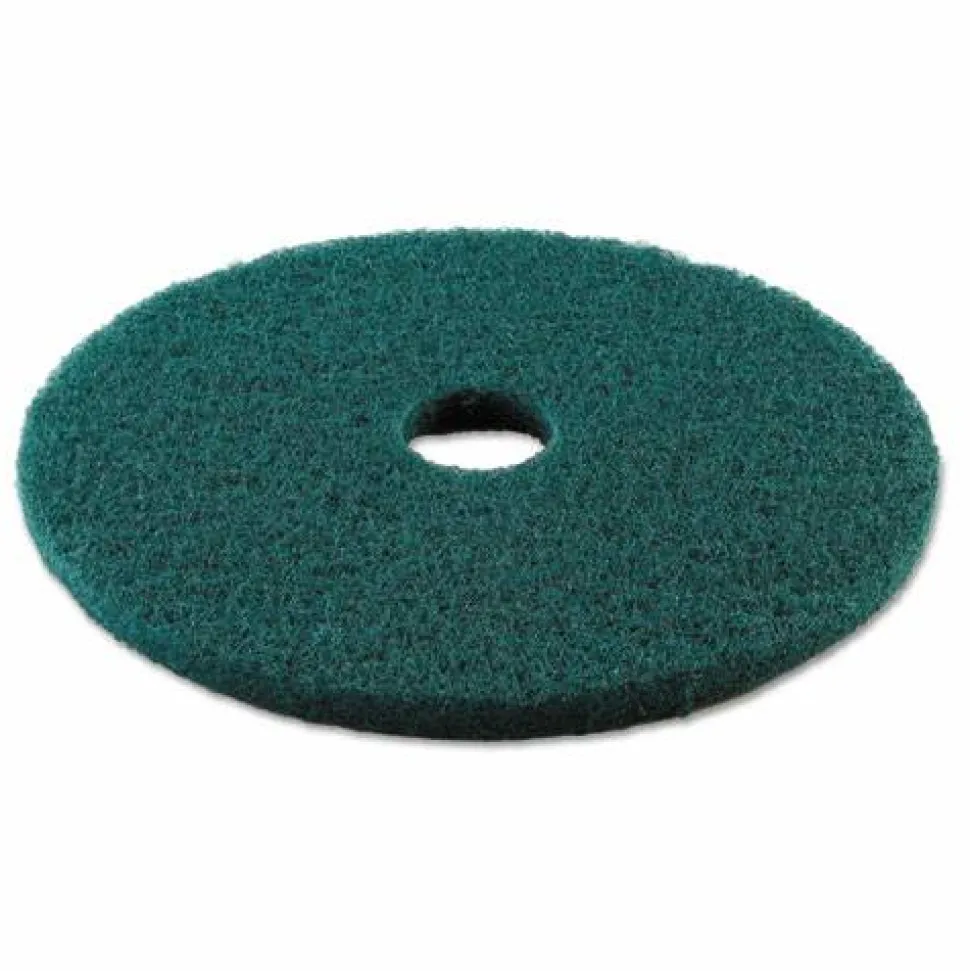 Boardwalk Heavy-Duty Scrubbing Floor Pads, 19" Diameter, Green, 5/Carton