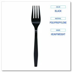 Boardwalk Heavyweight Polypropylene Cutlery, Fork, Plastic, Black, 1,000/Carton