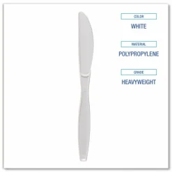 Boardwalk Heavyweight Polypropylene Cutlery, Knife, Plastic, White, 1,000/Carton
