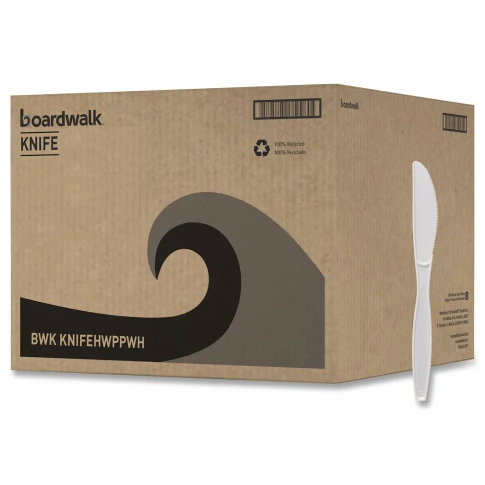 Boardwalk Heavyweight Polypropylene Cutlery, Knife, Plastic, White, 1,000/Carton