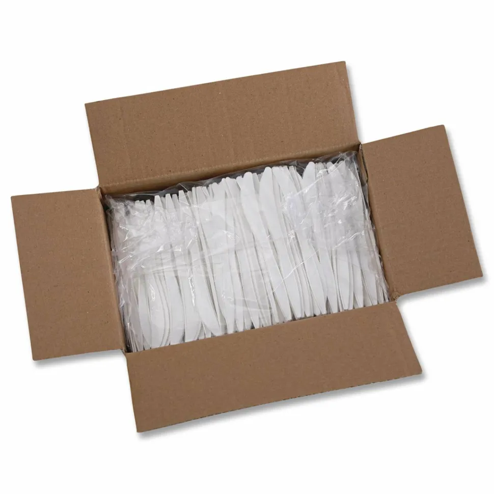 Boardwalk Heavyweight Polypropylene Cutlery, Knife, Plastic, White, 1,000/Carton