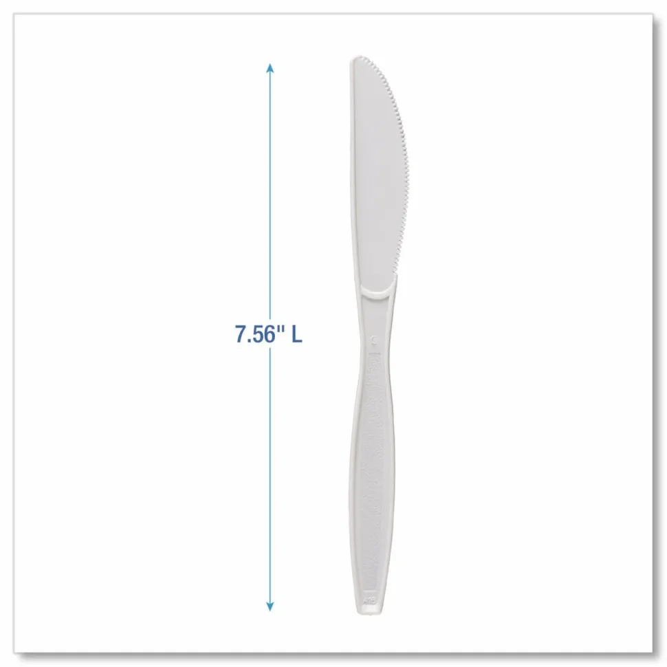 Boardwalk Heavyweight Polypropylene Cutlery, Knife, Plastic, White, 1,000/Carton
