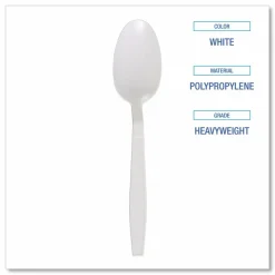 Boardwalk Heavyweight Polypropylene Cutlery, Spoon, Plastic, White, 1,000/Carton