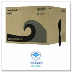 Boardwalk Heavyweight Polypropylene Cutlery, Knife, Plastic, Black, 1,000/Carton