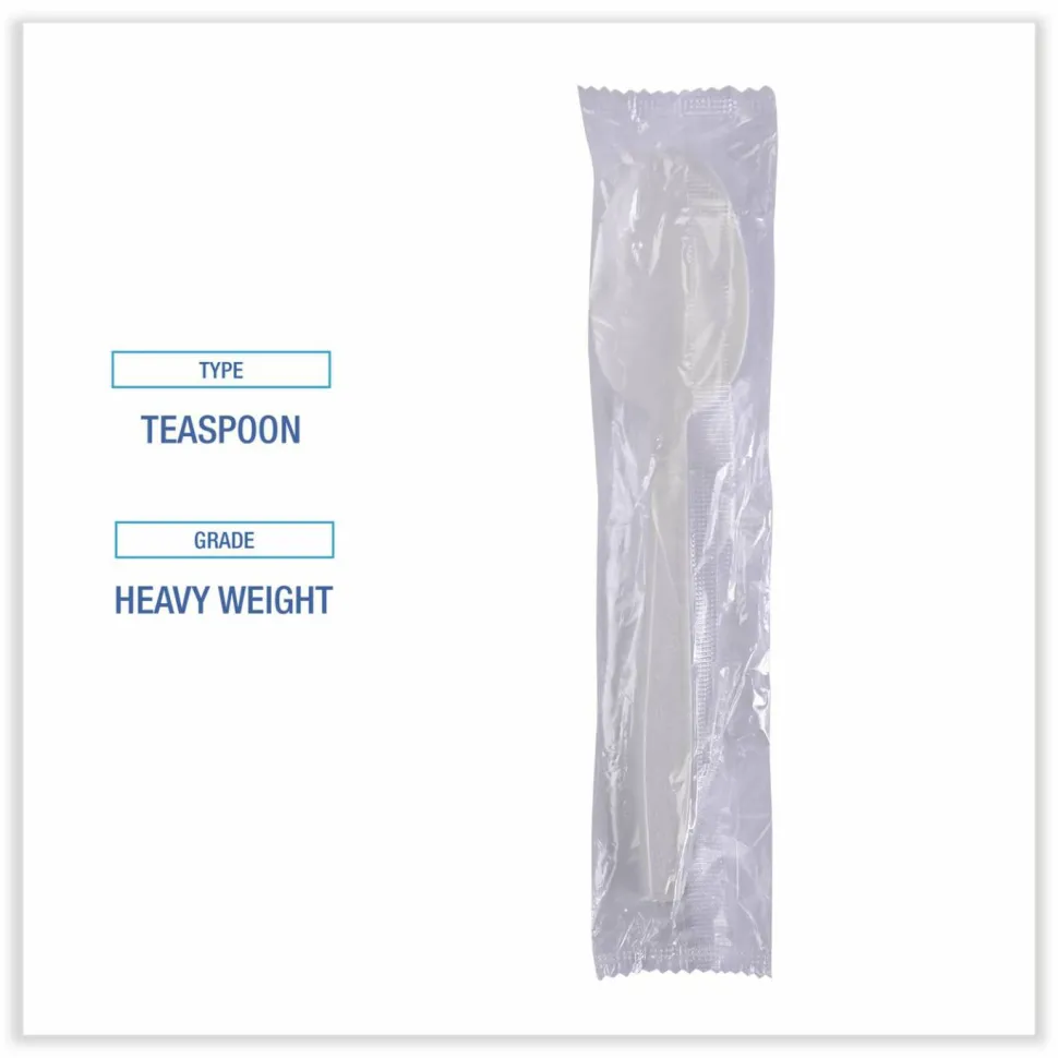 Boardwalk Heavyweight Wrapped Polypropylene Cutlery, Spoon, Plastic, White, 1,000/Carton