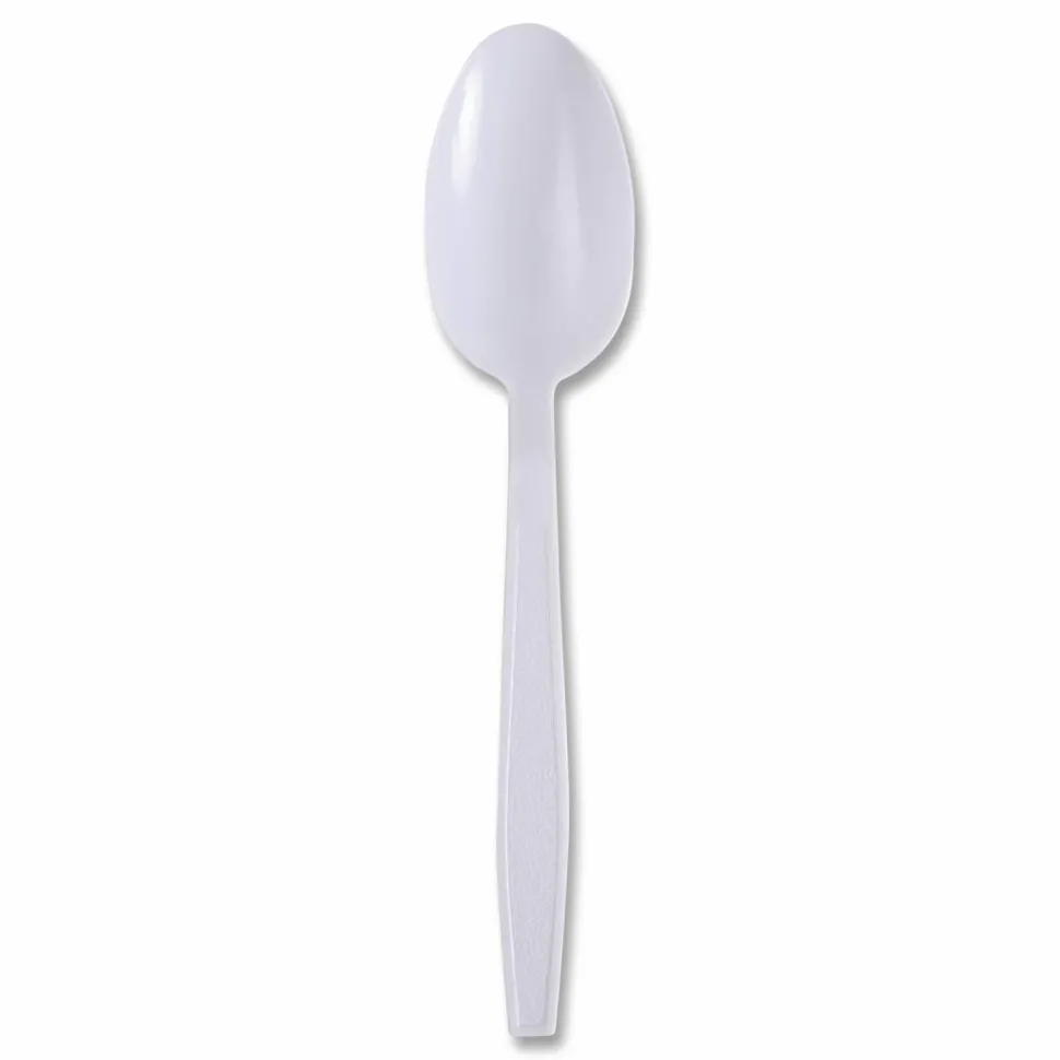 Boardwalk Heavyweight Wrapped Polypropylene Cutlery, Spoon, Plastic, White, 1,000/Carton