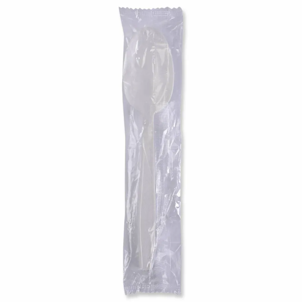 Boardwalk Heavyweight Wrapped Polypropylene Cutlery, Spoon, Plastic, White, 1,000/Carton