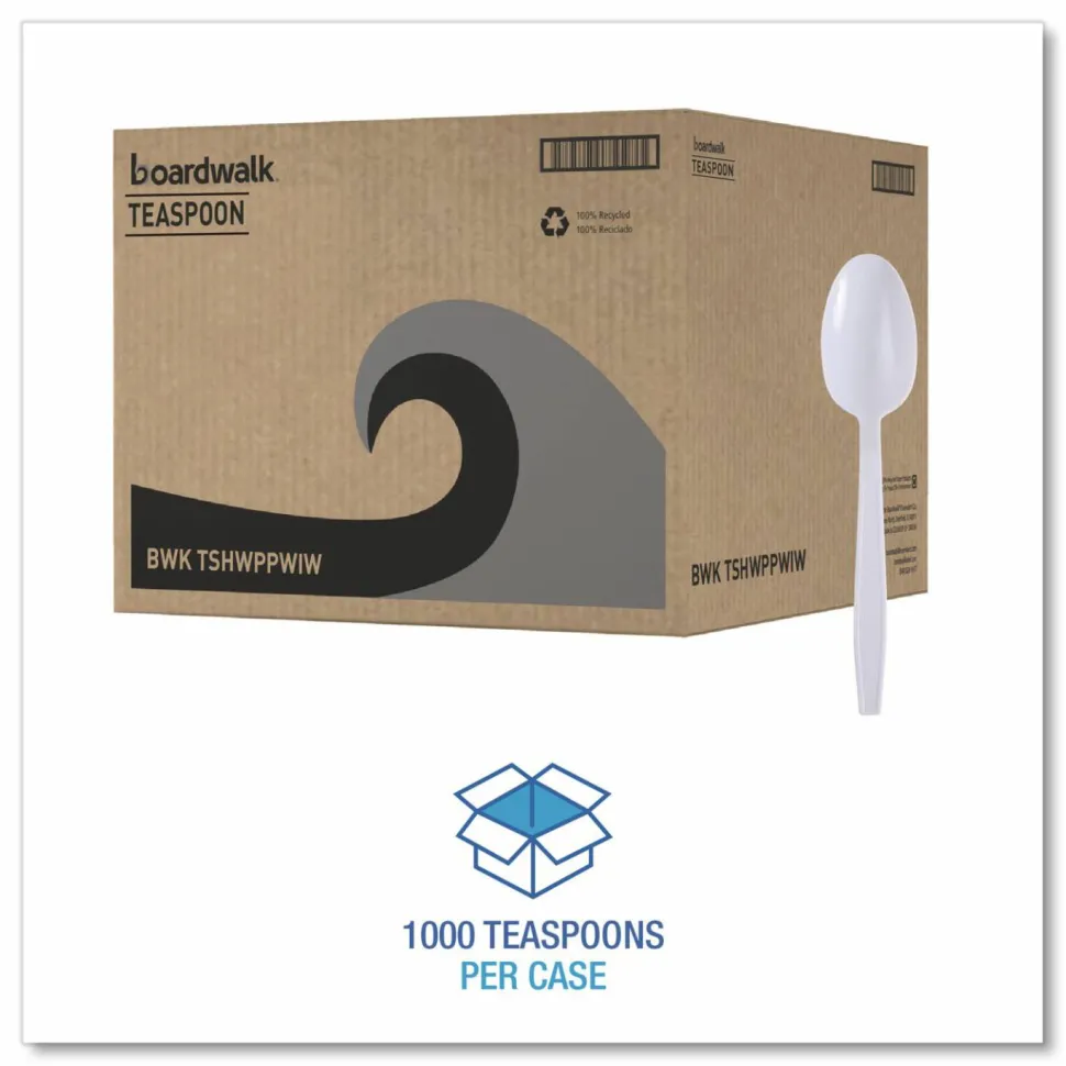 Boardwalk Heavyweight Wrapped Polypropylene Cutlery, Spoon, Plastic, White, 1,000/Carton