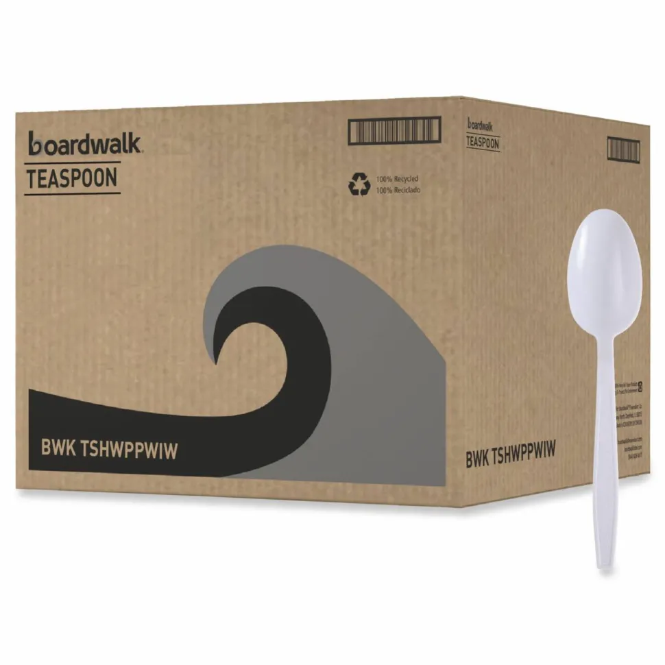 Boardwalk Heavyweight Wrapped Polypropylene Cutlery, Spoon, Plastic, White, 1,000/Carton