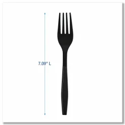 Boardwalk Heavyweight Wrapped Polypropylene Cutlery, Fork, Plastic, Black, 1,000/Carton