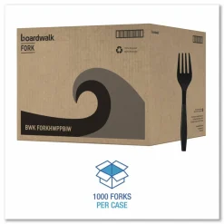 Boardwalk Heavyweight Wrapped Polypropylene Cutlery, Fork, Plastic, Black, 1,000/Carton