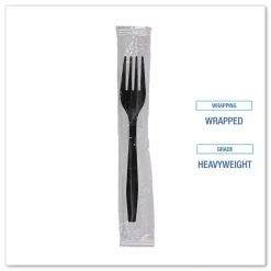 Boardwalk Heavyweight Wrapped Polypropylene Cutlery, Fork, Plastic, Black, 1,000/Carton