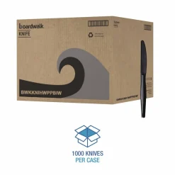 Boardwalk Heavyweight Wrapped Polypropylene Cutlery, Knife, Plastic, Black, 1,000/Carton