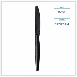 Boardwalk Heavyweight Wrapped Polypropylene Cutlery, Knife, Plastic, Black, 1,000/Carton