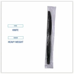 Boardwalk Heavyweight Wrapped Polypropylene Cutlery, Knife, Plastic, Black, 1,000/Carton