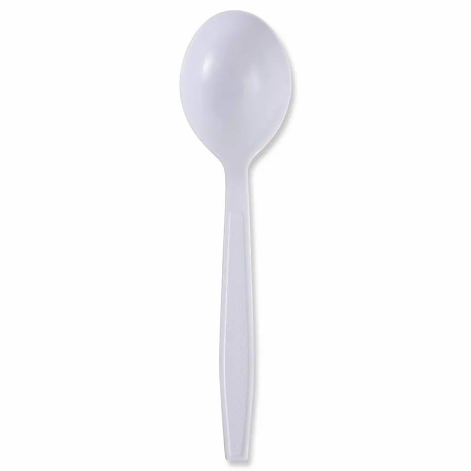 Boardwalk Heavyweight Wrapped Polypropylene Cutlery, Soup Spoon, Plastic, White, 1,000/Carton