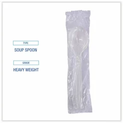 Boardwalk Heavyweight Wrapped Polypropylene Cutlery, Soup Spoon, Plastic, White, 1,000/Carton