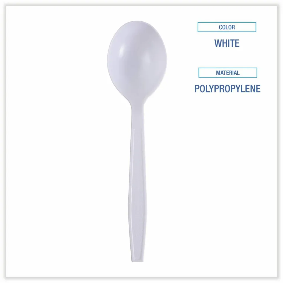 Boardwalk Heavyweight Wrapped Polypropylene Cutlery, Soup Spoon, Plastic, White, 1,000/Carton