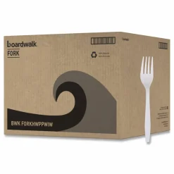 Boardwalk Heavyweight Wrapped Polypropylene Cutlery, Fork, Plastic, White, 1,000/Carton