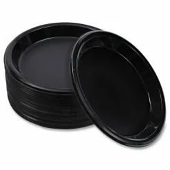 Boardwalk Hi-Impact Plastic Dinnerware, Plate, 10" dia, Black, 125/Sleeve, 4 Sleeves/Carton