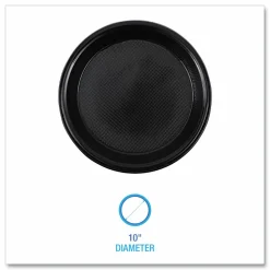 Boardwalk Hi-Impact Plastic Dinnerware, Plate, 10" dia, Black, 125/Sleeve, 4 Sleeves/Carton
