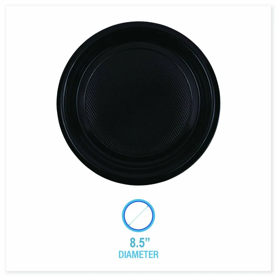 Boardwalk Hi-Impact Plastic Dinnerware, Plate, 9" dia, Black, 500/Carton
