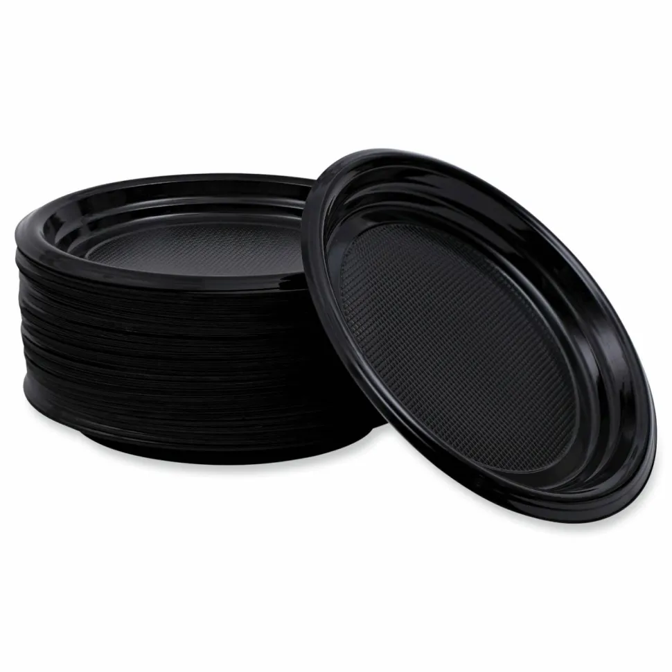 Boardwalk Hi-Impact Plastic Dinnerware, Plate, 9" dia, Black, 500/Carton