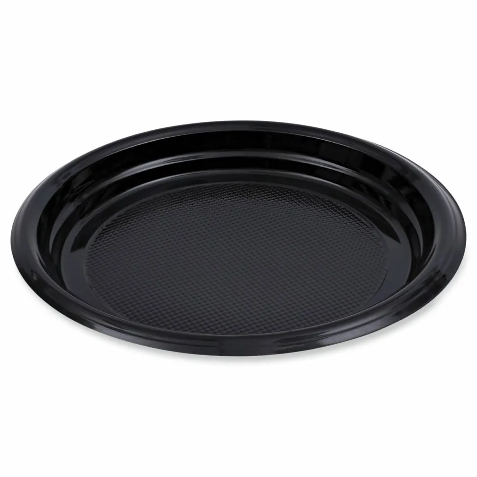 Boardwalk Hi-Impact Plastic Dinnerware, Plate, 9" dia, Black, 500/Carton