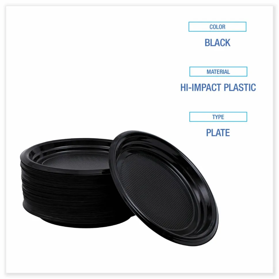 Boardwalk Hi-Impact Plastic Dinnerware, Plate, 9" dia, Black, 500/Carton