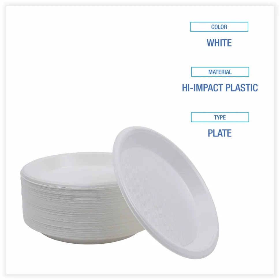 Boardwalk Hi-Impact Plastic Dinnerware, Plate, 10" dia, White, 500/Carton