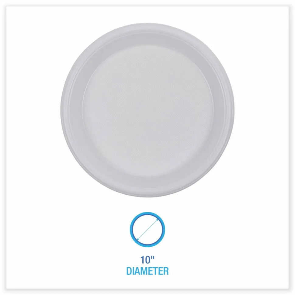 Boardwalk Hi-Impact Plastic Dinnerware, Plate, 10" dia, White, 500/Carton