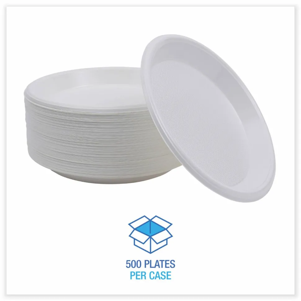 Boardwalk Hi-Impact Plastic Dinnerware, Plate, 10" dia, White, 500/Carton