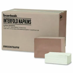 Boardwalk Interfold Dispenser Napkins, 1-Ply, 13 x 8.5, White, 500/Pack, 12 Packs/Carton